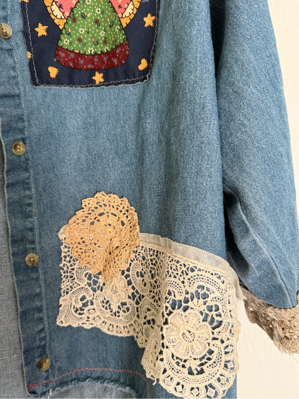 Upcycled Denim Patchwork Shirt Shacket Medium to XL - Picture 5 of 9